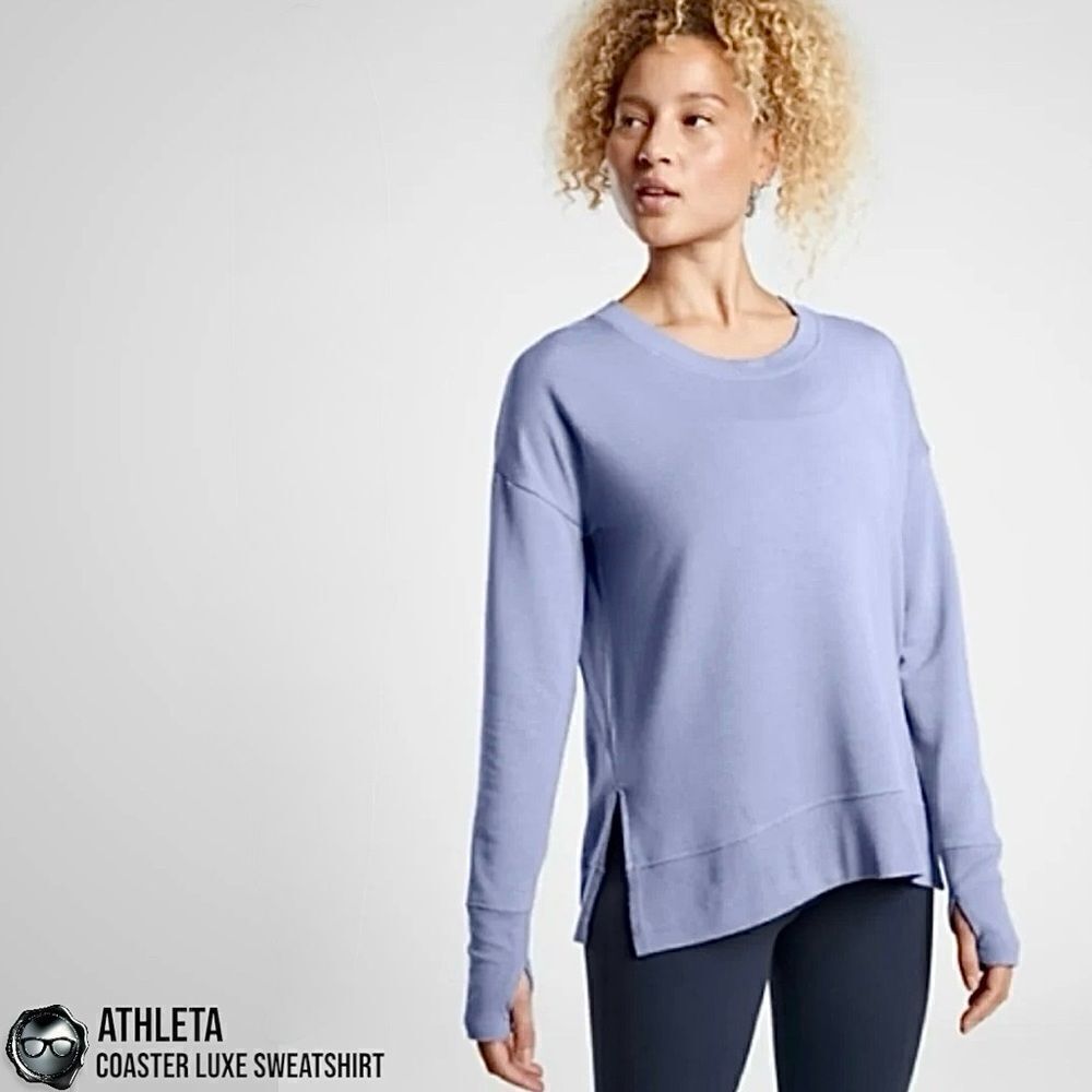 ATHLETA COASTER LUXE MODAL CREWNECK SWEATSHIRT IN SERENDIPITY BLUE SIZE MED